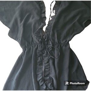 Victoria's Secret Rare Designer Collection Black Chiffon & Lace Kimono Robe